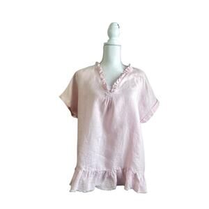 Soft Surroundings Pink Linen Ruffle Hem Tunic Top Cottagecore Boho Size